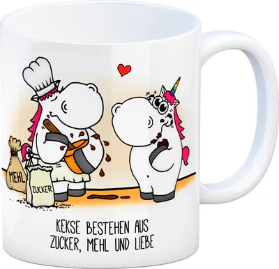 Produktbild von Honeycorns Kaffeebecher mit Einhörner backen Kekse Motiv Tasse Becher