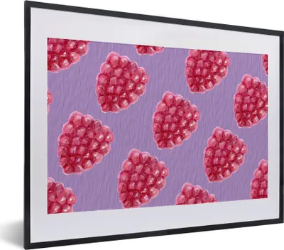 Produktbild von MuchoWow® Gerahmtes Poster Himbeere - Obst - Aquarell 40x30 cm - Poster mit Schwarzem Bilderrahmen Wandposter Rahmen Foto Bilder - Bilderrahmen - Poster im Rahmen