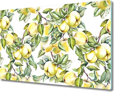Produktbild von Glas-Herdabdeckplatte Glaskeramikfeldabdeckung Spritzschutz - 80x52 cm - Äpfel Ast Aquarell