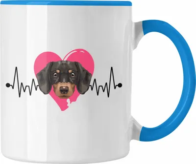 Produktbild von Trendation - Dackel Besitzer Tasse Geschenk Lustiger Spruch Geschenkidee Herzschlag Dackel (Blau)