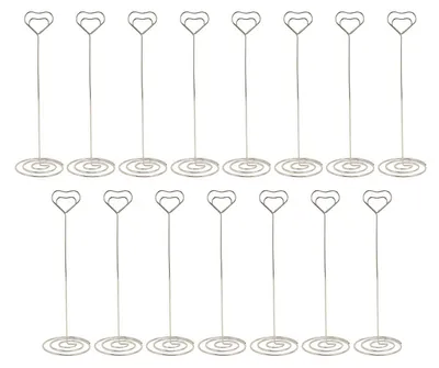 Produktbild von 15 Stück Tischnummernhalter, 22 cm, herzförmiger Eisendraht, Bilderständer für Hochzeitsnotizen, Silber