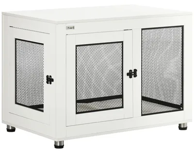 Immagine prodotto di Trasportino per cani - Gabbia per cani - Kennel per cani - Cuccia per cani - Bianco - Design 2-in-1 con piano d'appoggio