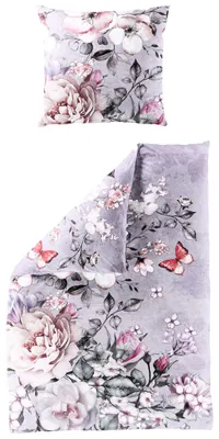Produktbild von JACK by Bierbaum Mako Satin Bettwäsche 135x200cm 2 tlg. Blüten Schmetterling Blasslila Rosa Digitaldruck