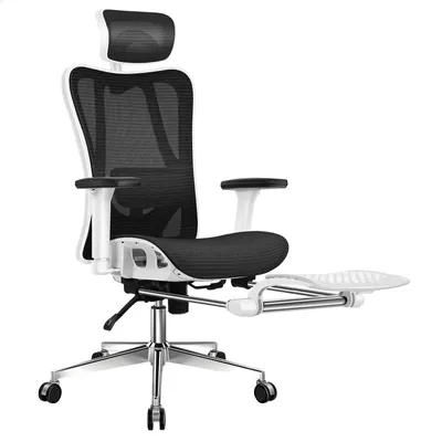 Zdjęcie produktu dla ALFORDSON Ergonomiczne krzesło biurowe z oparciem, krzesło dla menedżera z regulowaną poduszką głowy i podnóżkiem, krzesło biurowe z regulacją nachylenia, kolor czarny