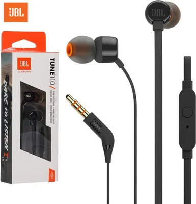 A product shot of JBL in-ear headphones with packaging.