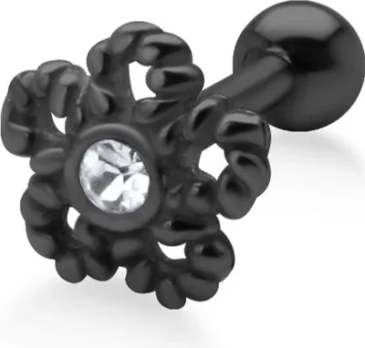 Produktbild von Ohrring Helix Ohrpiercing 925 Sterling Silber Seil-Blume in verschiedenen Farben Material - Silber schwarz-plattiert Verschlusskugel - 4 mm
