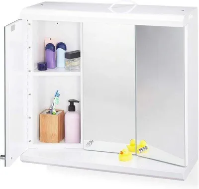 Immagine prodotto di Mobile da bagno a 6 ripiani, presa di corrente, 58x60x23 cm, bianco, specchio con LED