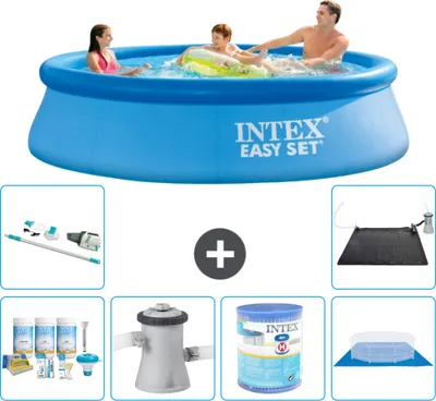 Produktbild von Intex runder aufblasbarer Easy Set-Pool – 305 x 76 cm – Blau – im Lieferumfang enthalten Wartungspaket - Filterpumpe für Schwimmbad - Filter - Bodenplane - Staubsauger - Solarmatte