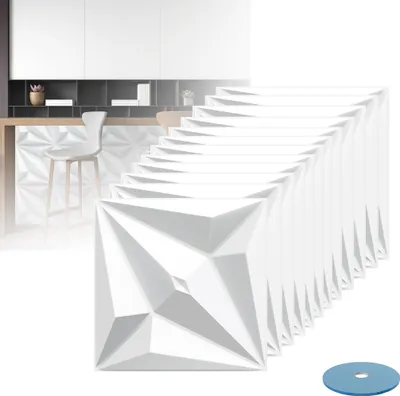 Produktbild von LZQ PVC Fliesenaufkleber 50x50 cm selbstklebende Fliesen-Folie für Bad & Küche entfernbare Klebe-Folie für Wandfliesen Küchenrückwand & Bordüren, 12 Klebefliesen, Typ C Weiß