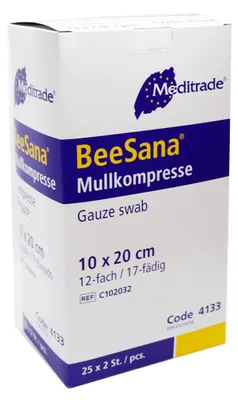 Produktbild von Meditrade BeeSana Mullkompresse steril, 12-fach, 10 x 20 cm, 25 x 2 Stk
