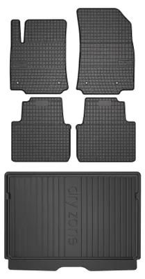 Image de Tapis en caoutchouc + bac de coffre pour Citroen C3 Aircross II 2017-2024 (SUV/crossover, plancher haut) – 5 pièces, noirs, sur mesure