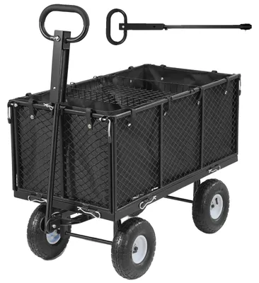 Zdjęcie produktu dla Wózek ręczny VEVOR, 544 kg, wózek transportowy z oponami pneumatycznymi, regulowanym uchwytem, zdejmowanymi ściankami bocznymi, wózek plażowy, kempingowy, ogrodowy do zamocowania na quadzie lub traktorze, czarny