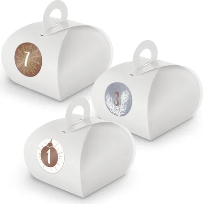 Produktbild von Adventskalender zum Füllen 24x Box mit Griff WEISS + Sticker V10 Z15