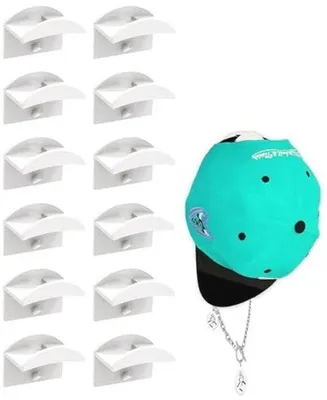 Produktbild von Wandhaken für Hüte - Selbstklebende Haken zur Wandmontage - Organizer für Baseballcaps (12 Stück, Weiß)