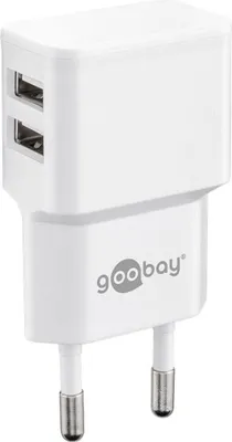 Produktbild von Podwójny zasilacz sieciowy USB / adapter ładowania, 2,4 A, 2x USB, płaska konstrukcja, biały