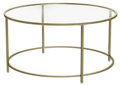 Obrázek produktu pro Konferenční stolek se zlatým rámem a skleněnou deskou – retro styl – rozměry 84 x 84 x 45,5 cm