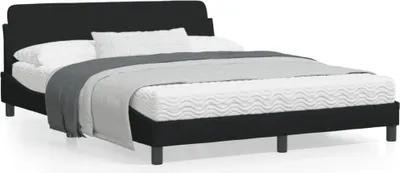 Produktbild von Design Bettgestell mit Kopfteil Schwarz 160x200 cm Stoff, Klassische Betten 2024 Neu
