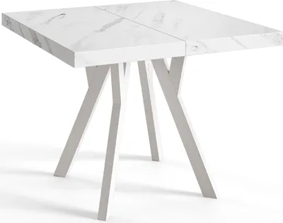 Produktbild von Quadratischer Esszimmertisch RICO, ausziehbarer Tisch, Größe: 90-190X90X77 cm, Wohnzimmertisch Farbe: MARMUR, mit Holzbeinen in Farbe Weiß