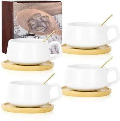 Produktbild von Cappuccino-Set mit Tasse und Untertasse – 4 Stück, aus Porzellan