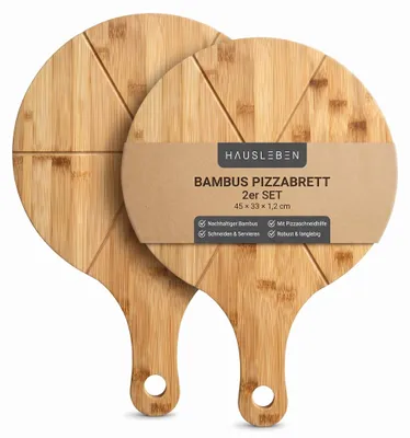Productafbeelding van Set van 2 Bamboe Pizzaborden, 33 cm met Handvat