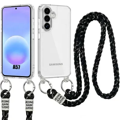 Image de Coque pour Samsung Galasy A57 5G, Antichoc Rigide Transparent Antichoc avec Cordon Noir