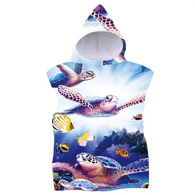 Produktbild von FEBE Badeponcho Kinder Meeresschildkröte Muster Badetuch Mit Kapuze Bademantel für Kleinkind Strandponcho Strandtu