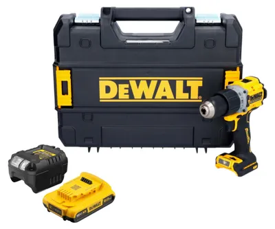 Zdjęcie produktu dla Akumulatorowa wiertarko-wkrętarka udarowa DeWalt DCD 805 D1T 18 V 90 Nm bezszczotkowa + 1x akumulator 2,0 Ah + ładowarka + TSTAK