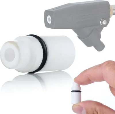 Produktbild von Rosfix Keramikdüse 8,6mm – Weiße Sandstrahldüse aus Porzellan | 25,5mm Länge, 11,2mm Ø | Hohe Haltbarkeit & Verschleißanzeige