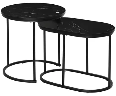 Image de Table basse - Table d'appoint - Table de salon - Ensemble de tables - Lot de 2 - Aspect marbre - Structure métallique - Ø 50 x 50,5 cm