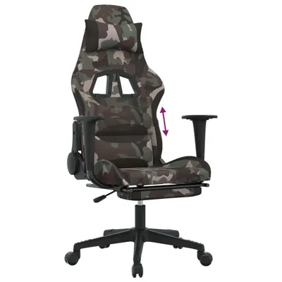 Image de Fauteuil gaming vidaXL avec repose-pieds, motif camouflage et tissu noir