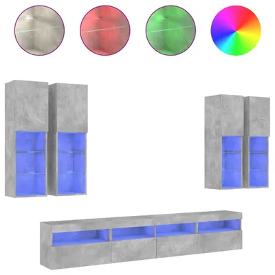 Produktbild von vidaXL 7-tlg. TV-Wohnwand mit LED-Leuchten Betongrau