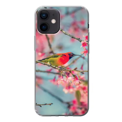 Produktbild von MuchoWow® Handyhülle Schutzhülle Hülle für iPhone 12 Vogel - Sakura - Farben Silikon Softcase Handy Hülle - Schutzhülle