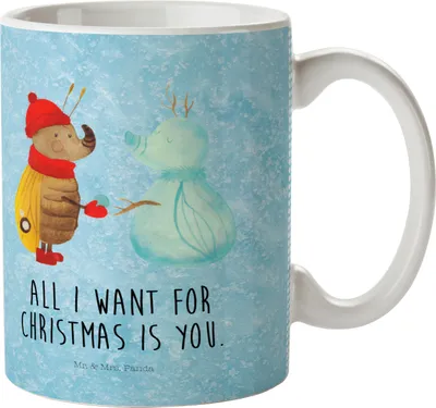 Produktbild von Mr. & Mrs. Panda Haferl Nachtfalter Schneemann - Eisblau - Geschenk, Mehrwegbecher, Trinklernbecher, Weihnachtsgruß, Schnee, Winter, Kindertasse, Winterzeit, Pott