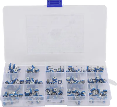 Obrázek produktu pro 150Pcs Modrá bílá 100ohm-1Mohm Vertikální PCB Přednastavený proměnný rezistor Trimmer Potenciometr