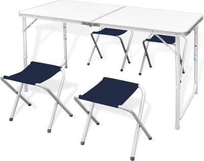 Immagine prodotto di Tavolo da campeggio con 4 sedie pieghevoli regolabili in altezza in alluminio 120 x 60 cm