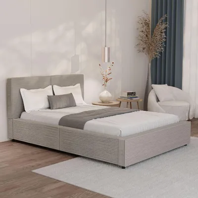 Produktbild von Juskys Polsterbett Salerno 140 x 200 cm, Cord Design & modern - Taupe