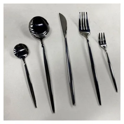 Produktbild von Besteckset aus Edelstahl, bestehend aus Messer, Gabel und Löffel, hochglanzpoliert