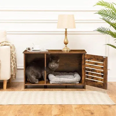 Image de Maison pour chat - Cage pour chat - 80 x 45 x 46 cm - Cage en bois marron
