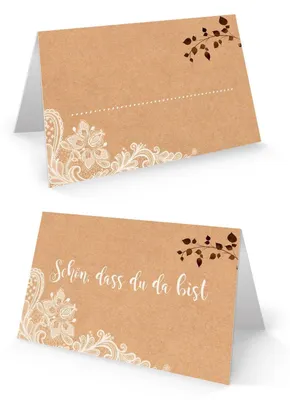 Produktbild von Logbuch-Verlag 100 Tischkarten SCHÖN DASS DU DA BIST Kraftpapier braun Spitze Boho Vintage - Platzkarten beschriftbar Hochzeit Geburtstag100 Stück