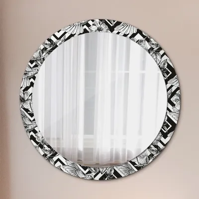 Produktbild von Ø90cm Spiegel - Glasrahmen mit Aufdruck - Wandspiegel Schlafzimmer - Kolibris