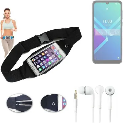 Produktbild von K-S-Trade Bauchtasche Gürteltasche kompatibel mit Wiko Y82 schwarz + Kopfhörer. Sport Running Jogging Fitness Laufen Umhängetasche Exercise