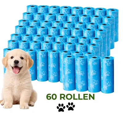 Produktbild von Ale-commerce Hundekotbeutel 60 Rollen Blau 900 Beutel Reißfest Antigeruch Hundebeutel mit Pfotenmuster Passend Für Kotbeutelspender Kotbeutel