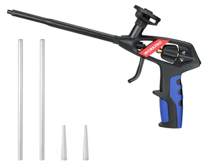Produktbild von WORKPRO Schaumpistole, PolyurethanBauschaumpistole mit PTFE Beschichtung, Einhand-Durchflusseinstellung, Präzisionspistole mit Aufsätzen für Pistoleschaum Bauschaum Montageschaum