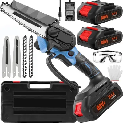 Produktbild von 6"Akku-Kettensäge,Mini Kettensäge,Baumsäge,21V Kleine Handheld mit 2 Batterien + Ladegerät, tragbare Mini Elektro Kettensäge, für Garten Holzschneiden