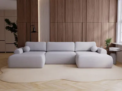 Produktbild von GrainGold Ecksofa U-Form Savana - Ecksofa mit Schlaffunktion, Bettkasten - Wohnlandschaft, Wohnzimmer Ecksofa - Eckcouch Grau (Lambi 11)
