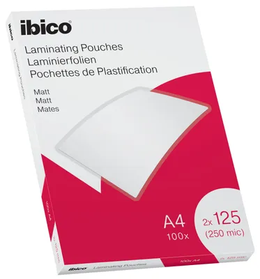 Image de Feuille de plastification pour format A4, 125 microns, mate, lot de 100 feuilles, incolore