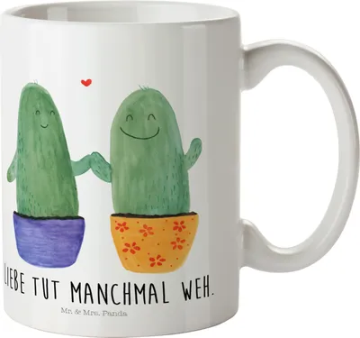 Produktbild von Mr. & Mrs. Panda Haferl Kaktus Liebe - Weiß - Geschenk, Kinderbecher, Mehrwegbecher, Streit, Kindertasse, Verlobung, Kakteen, Trinklernbecher, Pott, Kunststoffbecher