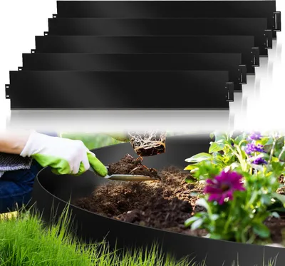 Produktbild von Rasenkante Einfache Montage Profilkante Rasenborde Gartenpalisade Beetrand Schwarz 100x15cm 5m