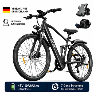 Produktbild von PiXELPiLOT 26 Zoll E Bike, Trekking E-Bikes 48V 10Ah Akku, 25km/h, 7-Gang, Scheibenbremsen, Federgabel