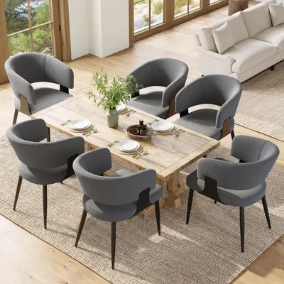Produktbild von Flieks Esszimmerstühle 6er-Set, Stuhl Essstühle aus Lammfellstoff, Küchenstuhl Polsterstühle mit Rückenlehne, Schminkstuhl grau